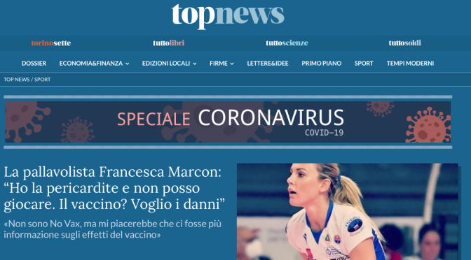 IMPORTANTE: Pallavolista di Serie A Francesca Marcon deve smettere di giocare per il Vaccino; danni al Cuore.